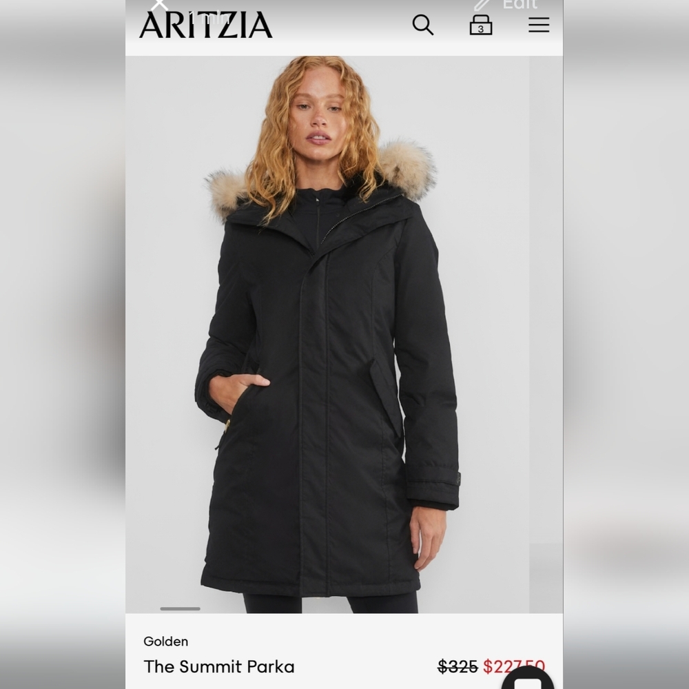 Aritzia Black Summit Avoriaz Parka with Fur Trim